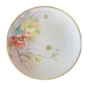 Vintage Nippon Hand Painted Plate, Gold Edge, Yellow & Red Floral, Home Decor